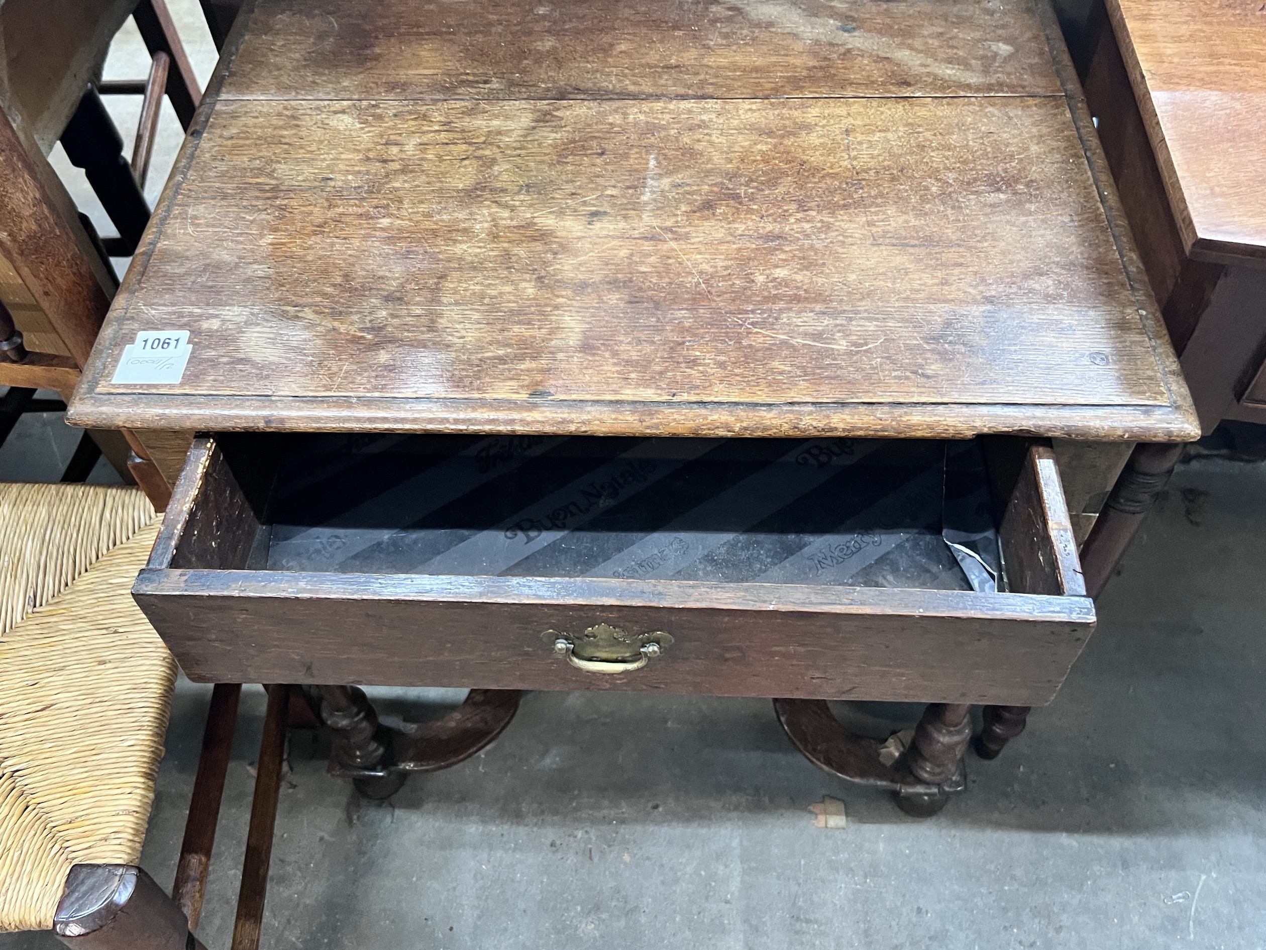 A William and Mary style oak side table, width 67cm, depth 50cm, height 68cm